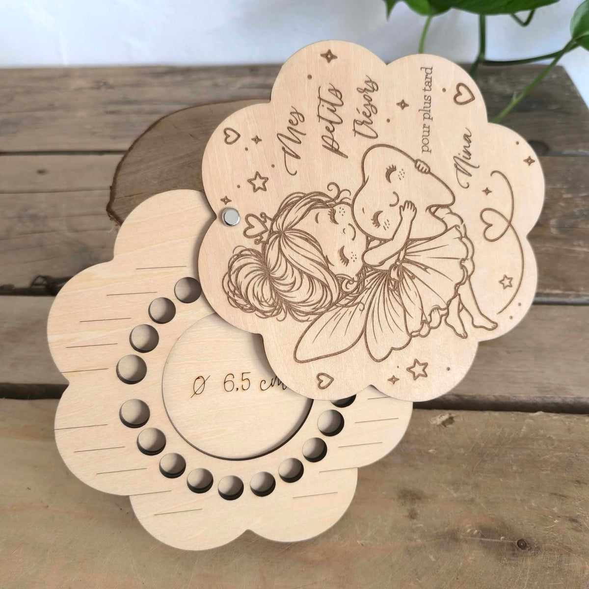 Rangement pour dents de lait en bois personnalisée - Fée des dents