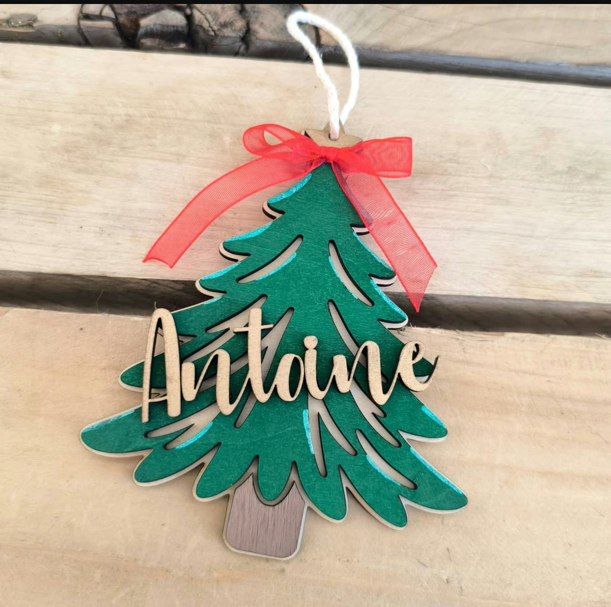 Suspension de Noël personnalisée - Sapin avec Prénom doré