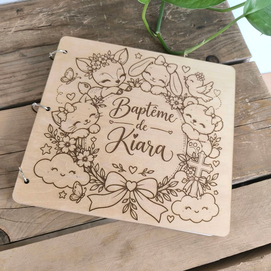 Livre d'or en bois personnalisé - Baptême, mariage et autres évènements