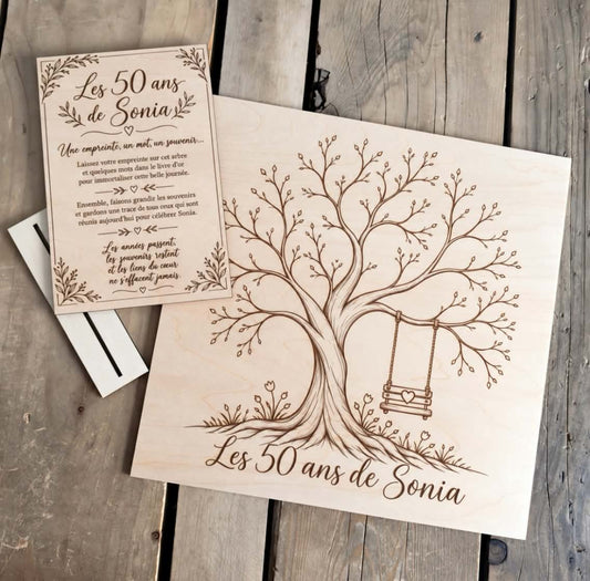 Duo arbre à empruntes personnalisé et pancarte message en bois