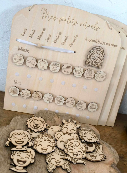 Tableau des rituels en bois pour enfants