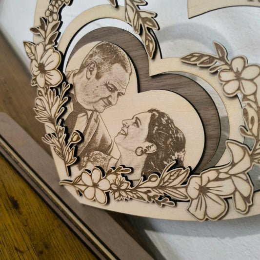 Décoration en bois personnalisée - Cœur avec portrait